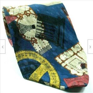 Architecture Protractor Blue Prints Silk Tie